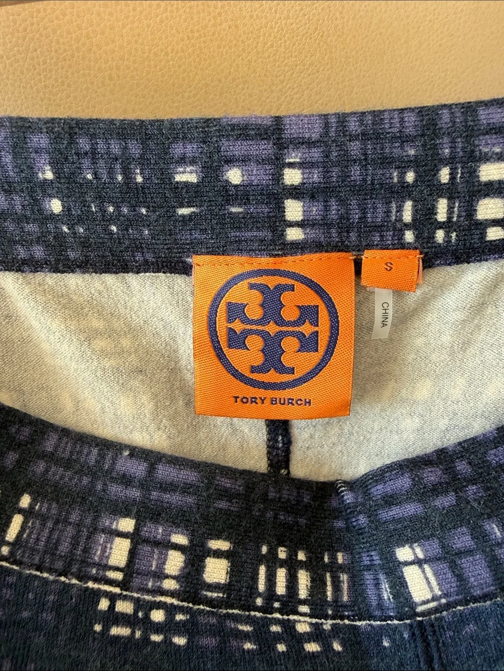 Tory Burch Women’s Navy Plaid Stretch Chinos